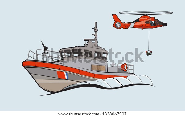 Coastguard Response Boat Helicopter Stock Vector (Royalty Free ...