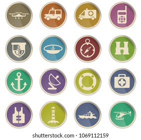 coastguard vector icons in the form of round paper labels