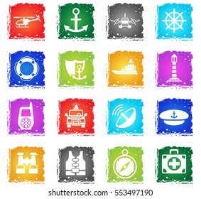 coastguard web icons in grunge style for user interface design