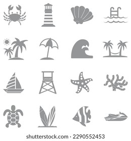 Coastline Icons. Gray Flat Design. Vector Illustration.