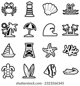 Coastline Icons. Line With Fill Design. Vector Illustration.