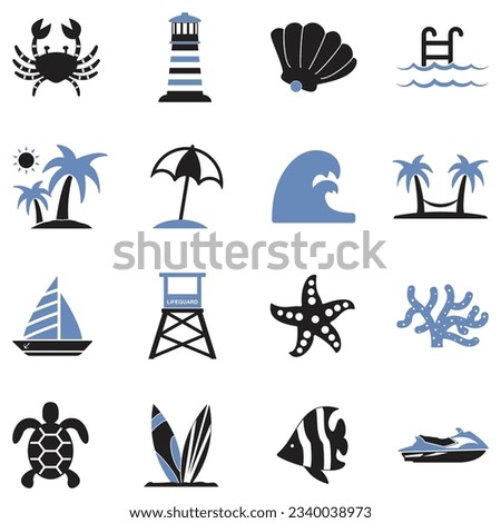 Coastline Icons. Two Tone Flat Design. Vector Illustration.