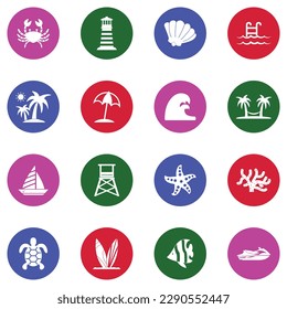 Coastline Icons. White Flat Collection In Circle. Vector Illustration.