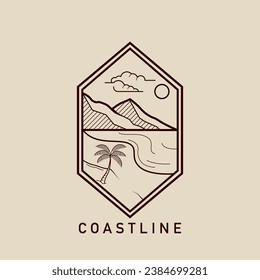 Coastline line art logo simple emblem vector illustration. Modern minimalist aesthetic line art elements vector frame 