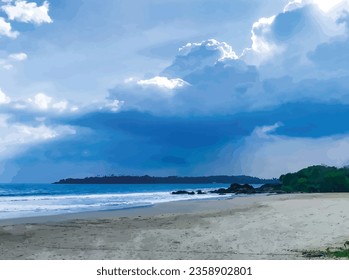 Coastline and sky background. Tropical beach Sri Lanka.