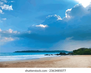 Coastline and sky background. Tropical beach Sri Lanka.