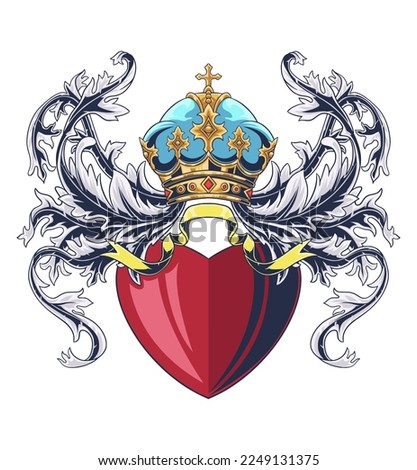 a coat of arm crest heraldic medieval knight with heart or love symbol	