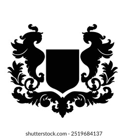 Coat of arm heraldry animal shield with ornament isolated white background