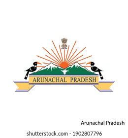 El escudo de armas de Arunachal Pradesh es una región india. Emblema vectorial heráldico