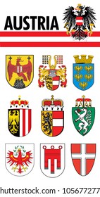 coat of arms of Austria with map (all federal states of austria) Österreich