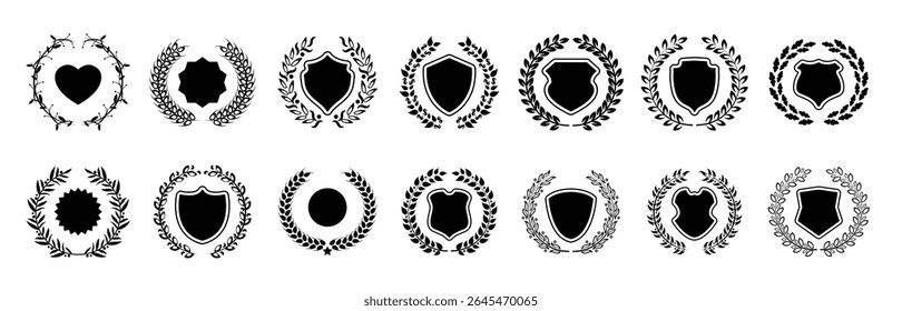brasão de armas emblemas coleção conjunto vintage crest logotipo design isolado branco