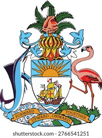 Coat of Arms of Bahamas Vector Illustration, Official National Emblem Heraldic Crest Outline Icon Isolated on Transparent Background
