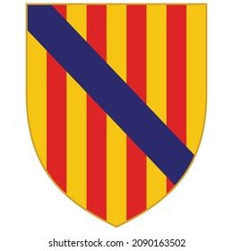 Coat of arms of Balearic Islands are a Spanish archipelago in the Balearic Sea, near the eastern coast of the Iberian Peninsula. Vector illustration