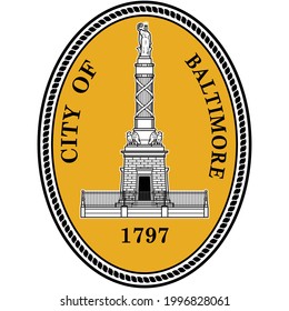 Coat of arms of Baltimore is the most populous city in the U.S. state of Maryland in the United States. Vector illustration