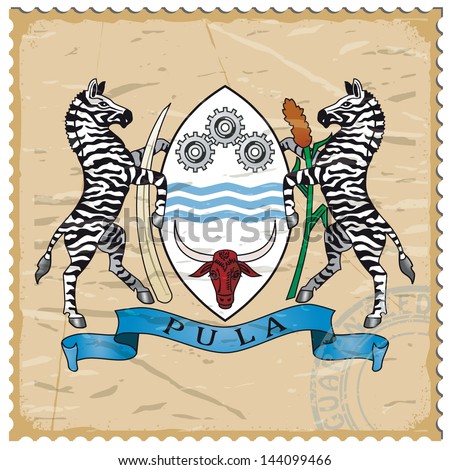 Coat of arms of  Botswana on the old postage stamp