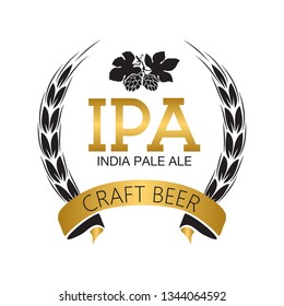 Coat of arms for brewery company - IPA beer, hops and barley, ribbon. Based on and inspired by old heraldry.