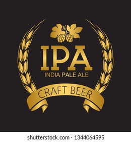 Coat of arms for brewery company - IPA beer, hops and barley, ribbon. Based on and inspired by old heraldry.