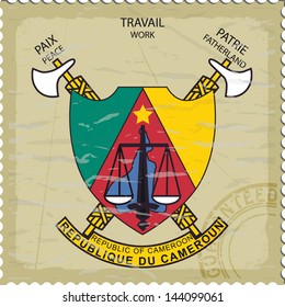 Coat of arms of Cameroon on the old postage stamp