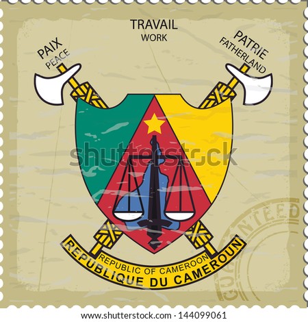 Coat of arms of Cameroon on the old postage stamp