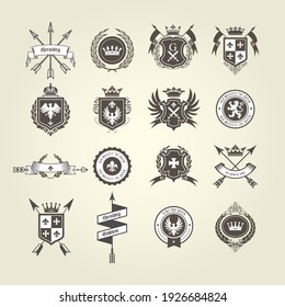 Coat of arms collection - emblems and blazons, heraldic crest with bow arrows