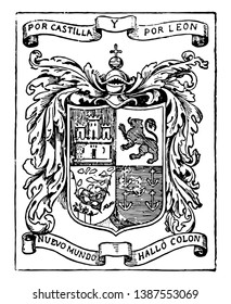 Coat of Arms of Columbus had not yet been commissioned, vintage line drawing or engraving illustration.