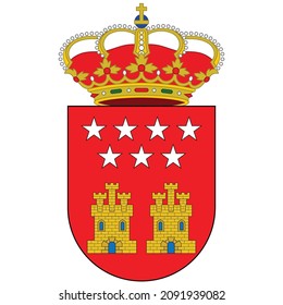 Die Wappen der Gemeinschaft von Madrid ist eine der siebzehn autonomen Gemeinschaften Spaniens. Die Hauptstadt und größte Gemeinde ist Madrid. Vektorgrafik