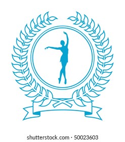 Coat of Arms is composed of a wreath and the silhouette of a woman. Coat of arms located on a white background.