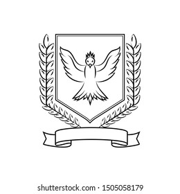 Coat of arms consisting of spike lets of wheat, birds and ribbons, a noble logo isolated on white background