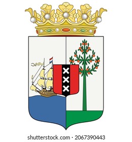 Coat Of Arms Of Curacao Is A Lesser Antilles Island Country In The Southern Caribbean Sea. Vector Illustration