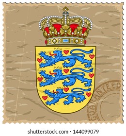 Coat Of Arms Of  Denmark On The Old Postage Stamp