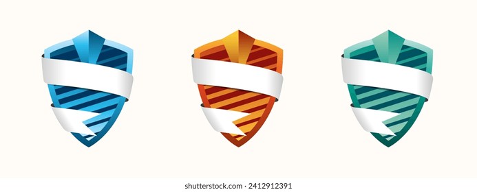 Coat of arms design in the form of a shield wrapped with a silver ribbon.