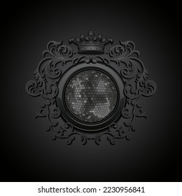 Coat of arms with a disco ball. Vector illustration.