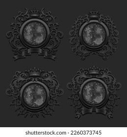Coat of arms with a disco balls. Vector illustration.