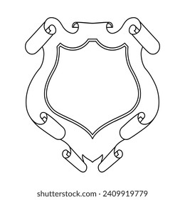 Coat of arms element. Medieval shield outline vector illustration. Decorative frame line art.
