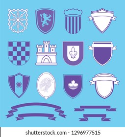  Coat of arms elements set, vector illustration.