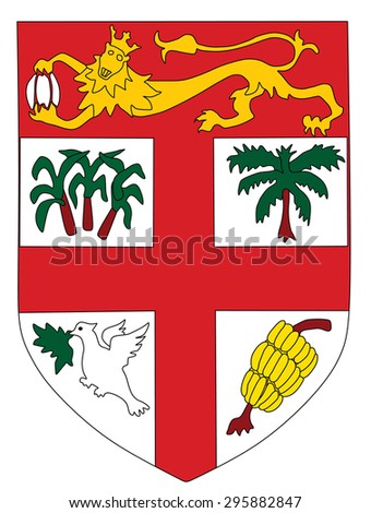 Coat of arms of Fiji vector illustration isolated on white background. Fear God and honor the Queen.
