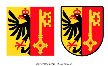 Coat of arms and flag of Geneva, Switzerland. Flat icon in stylized cartoon style.