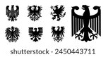 Coat of Arms of Germany black wild eagle vector silhouette illustration Bundesadler isolated. Heraldry bird spread wings national Deutschland symbol. Heraldic Brandenburg COA. Patriotic emblem banners