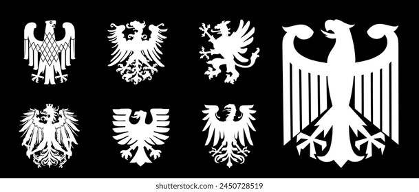 Coat of Arms of Germany black wild eagle vector silhouette illustration Bundesadler isolated. Heraldry bird spread wings national Deutschland symbol. Heraldic Brandenburg COA. Patriotic emblem banners