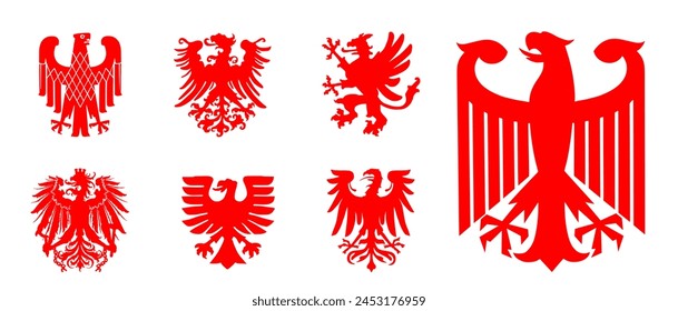 Coat of Arms of Germany black wild eagle vector silhouette illustration Bundesadler isolated. Heraldry bird spread wings national Deutschland symbol. Heraldic Brandenburg COA. Patriotic emblem banners