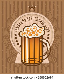 coat of arms with a glass of beer keg, malt and wheat