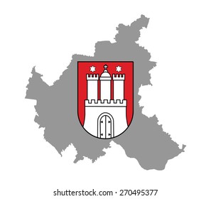 Coat of arms of Hamburg, Germany, Original and simple Coat of arms of Hamburg flag isolated vector in official colors and Proportion Correctly.
Hamburg map vector, high detailed silhouette.