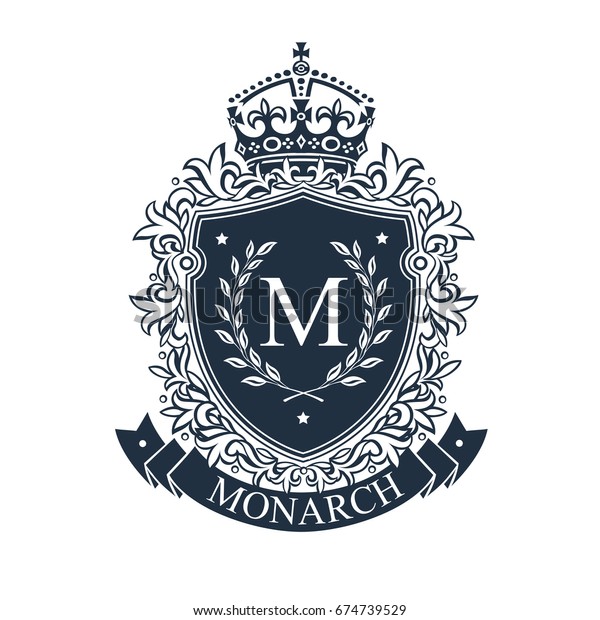 Coat of arms. Heraldic royal\
emblem shield with crown and laurel wreath. Heraldic vector\
template.