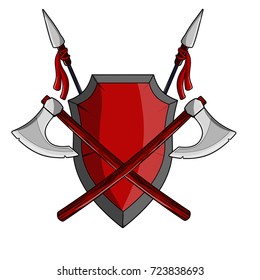 coat of arms heraldic shield with crossed axe and spear