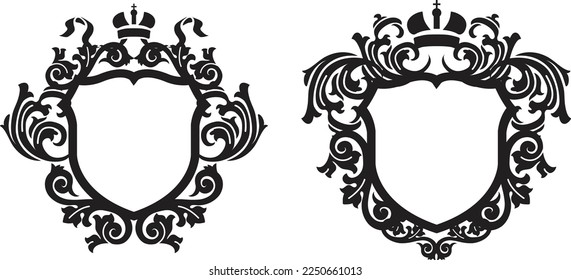 Coat of arms, heraldic shields. Isolated, black on white, vector