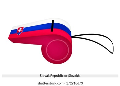 The Coat of Arms with Horizontal White, Blue and Red Band of The Slovak Republic or Slovakia Flag on A Whistle, The Sport Concept and Political Symbol. 