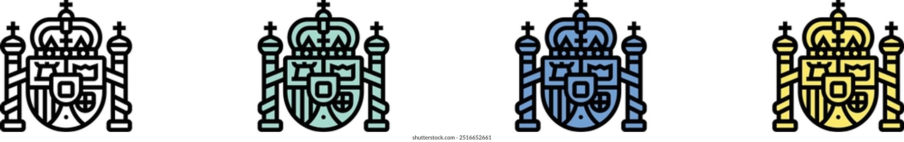 coat of arms icon. Outline, Green, Blue and Yellow Style Design Isolated On White Background