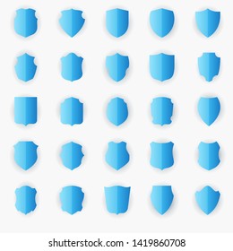 Coat of arms icon. Shield shape. Set of blue gradient vector shield isolated on white background.