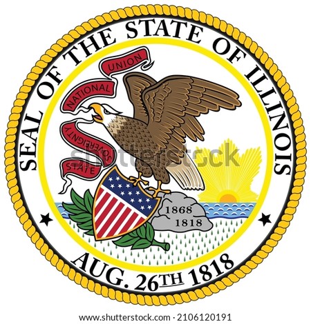 Coat of arms of Illinois is a state in the Midwestern region of the United States. Vector illustration