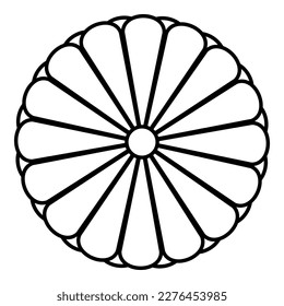 Coat of arms of Japan nippon imperial Seal central disc with 16 petals national emblem contour outline line icon black color vector illustration image thin flat style